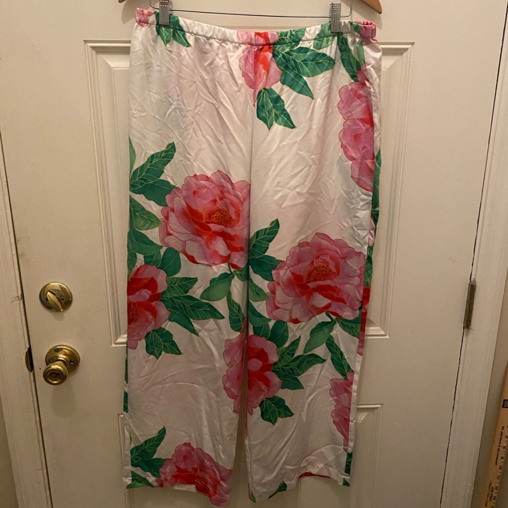 Natori Large Floral Print Pull On Lounge Pants L
